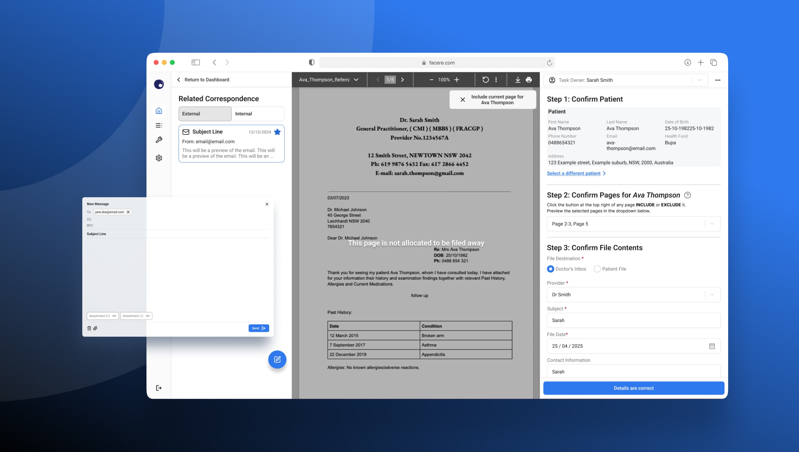 Facere document handling product interface