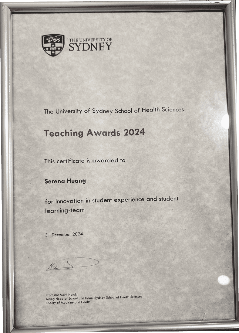 University of Sydney Teaching Awards 2024 certificate