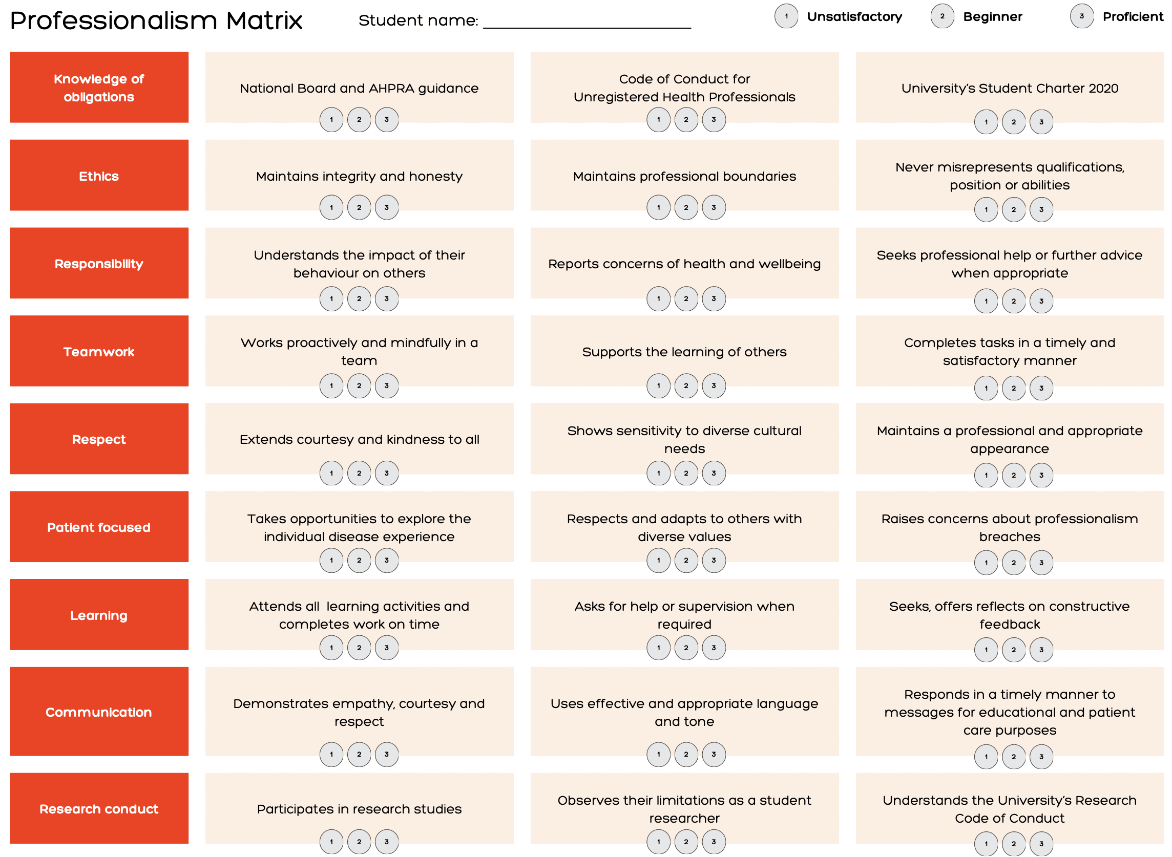 Professionalism skills matrix